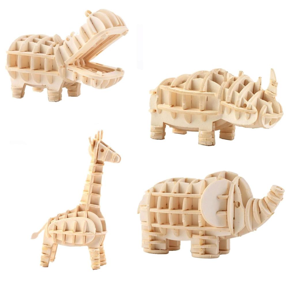 3D Animal Puzzle Model Assembly Toy Educational Ocean Biology DIY Wooden Craft Unfinished Hobby Puzzle Toy