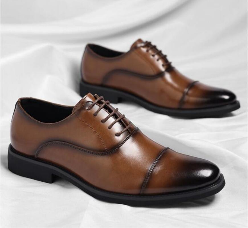 British Men's Formal Business Leather Shoes Lace-Up Breathable plus Size Oxford Wedding Shoes Comfortable Slip-On Party Footwear