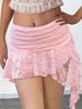Women's Y2K Lace Mini Skirt Low Rise Pleated Ruffle Asymmetric Layered Fairy Skirt