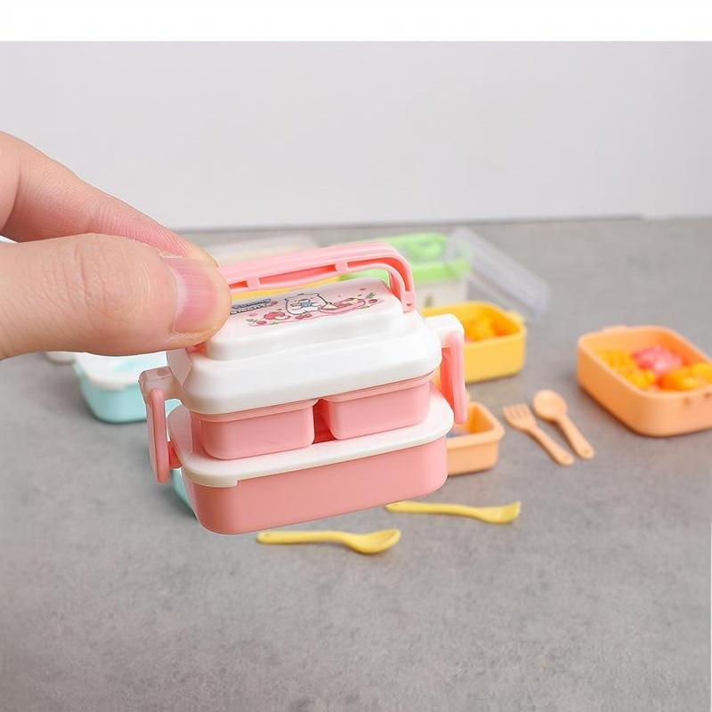 Dollhouse Simulation Mini Lunch Storage Box 1 Set Cartoon Kitchen Tableware for Kids Pretend Play Game Props