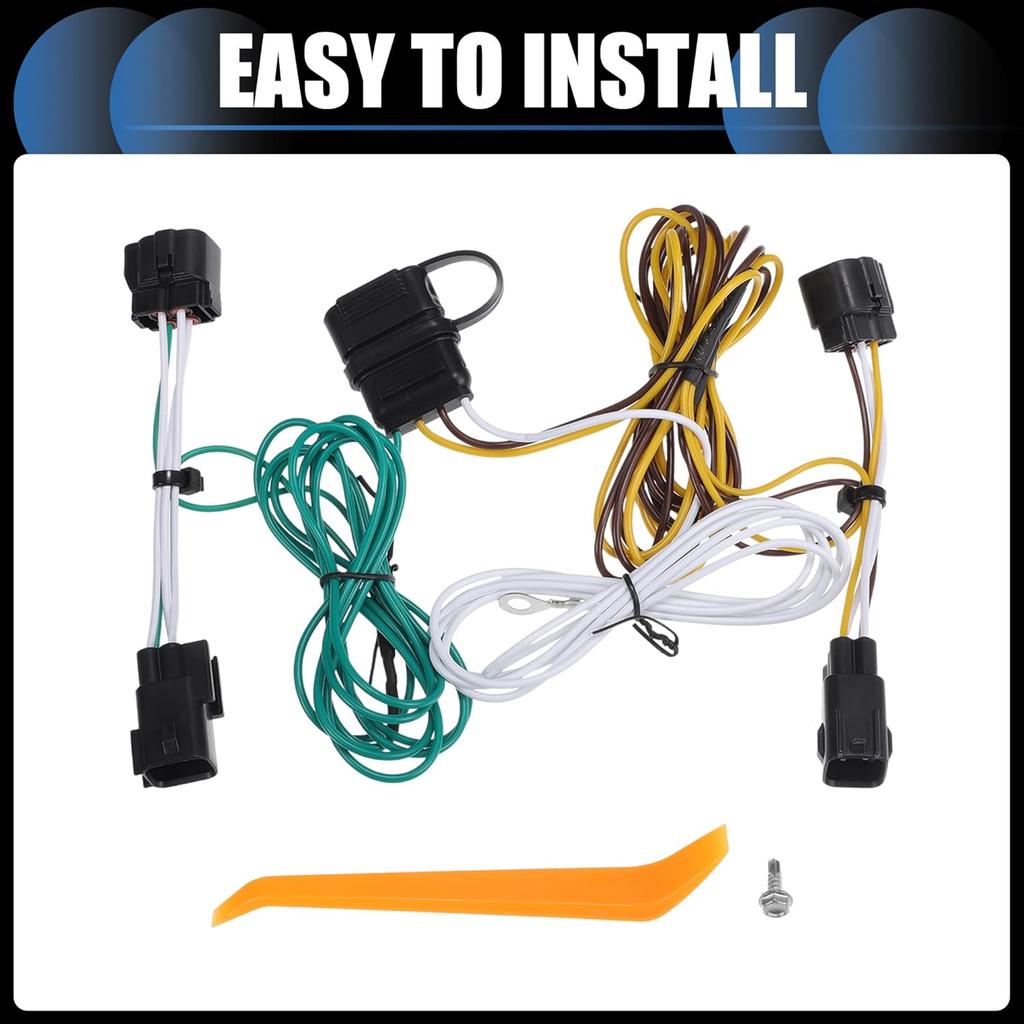 55363 Replacement 4 Pin Trailer Wiring Harness Vehicle end, Plug & Play, for Jeep Wrangler TJ 1998-2006 Black, 1 Set