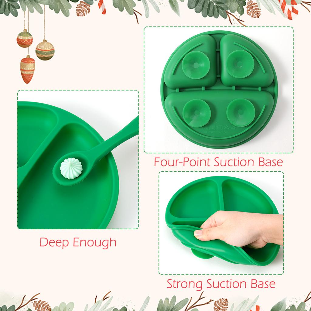 Color Kids 3PCS Baby Feeding Sucker Dishes Plate Set Silicone Tableware With Spoon Fork Training Utensils Children Dinnerware