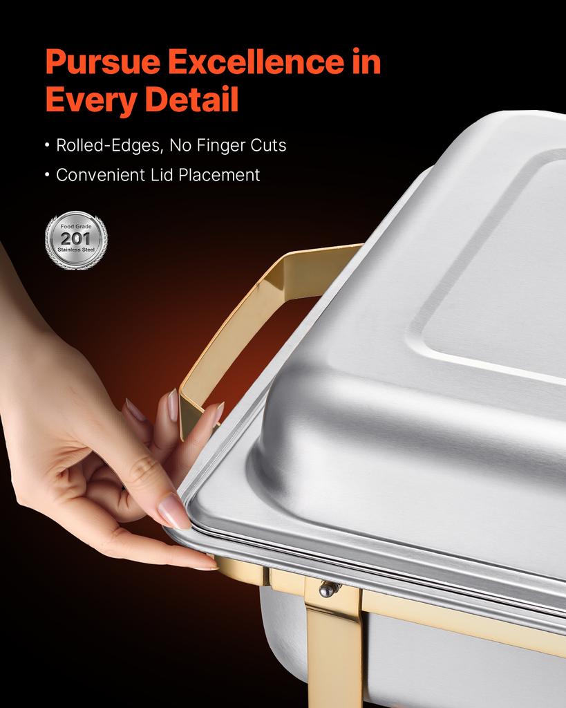 Set di 4 Chafing Dish per Buffet Acciaio Inossidabile Chafer con 2 Teglie Formato Intero e 4 Teglie Mezzo Formato Scaldavivande per Catering