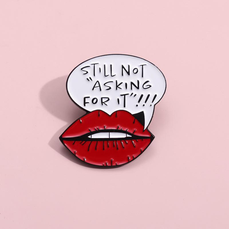 Alloy Brooch Playful Featuring Striking Red Lip Design And Quirky Expressions English