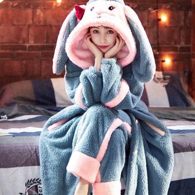 Kış pazen pijama takımı kadınlar için hayvan kalın sıcak sevimli uzun kollu pijama gevşek pijama takım elbise ev tekstili kıyafetleri