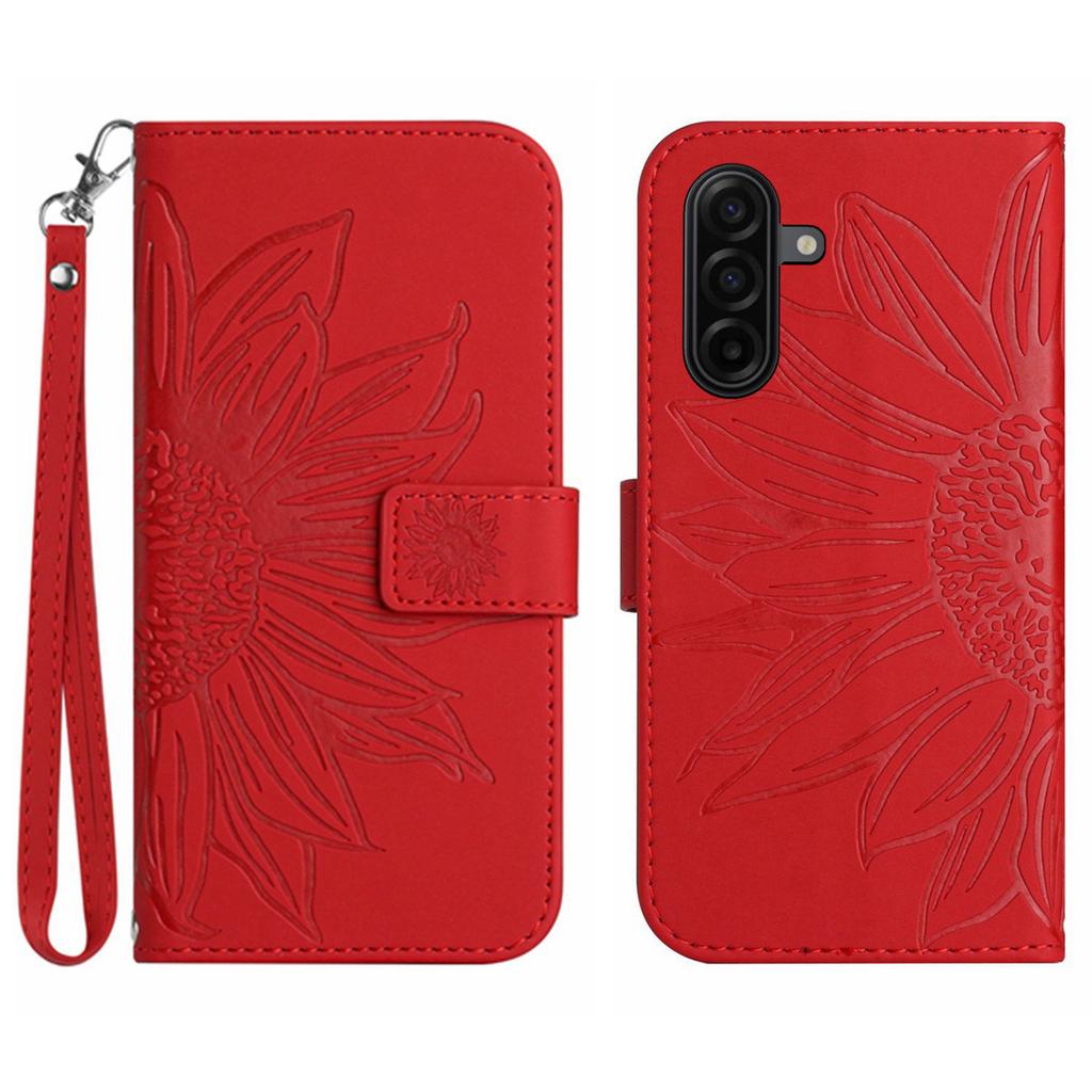 For Samsung Galaxy A57 5G Case Sunflower Imprint Leather Wallet Phone Cover with Wrist Strap