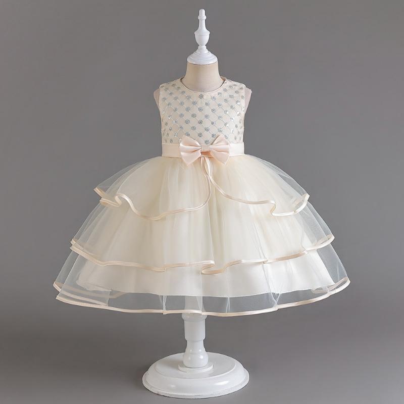 Girls Tulle Puff Dress Princess Party Gown Flower Girl Wedding Performance Dress