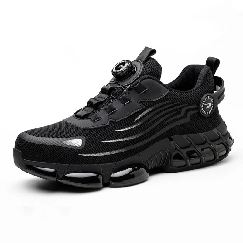 Flying Woven Labor Insurance Shoes Men Anti Smashing Anti Piercing Breathable Comfortable Button Labor Insurance Shoes Wear Resistant Shoes Soft Sole