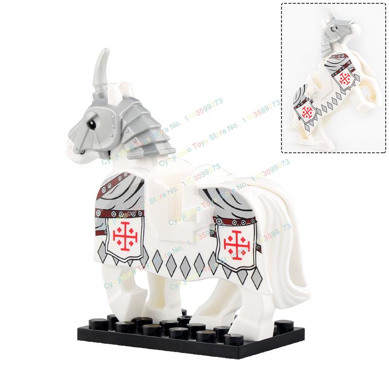 

Medieval Military Cavalry Crusader Mounts War Horse Teutonic Knights Templar Building Blocks Bricks Toys For Children X0317