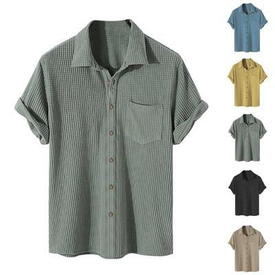 Men's Solid Color Button Short Sleeve Shirts Men's Casual Fashion Short Sleeve Shirts