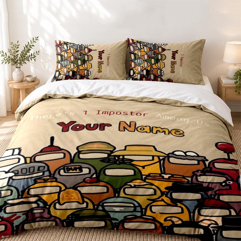 Imposter Custom Name 3pc set Perfect for bedroom use Comfortable bedding set includes a duvet cover and two pillowcases Ideal birthday or Christ