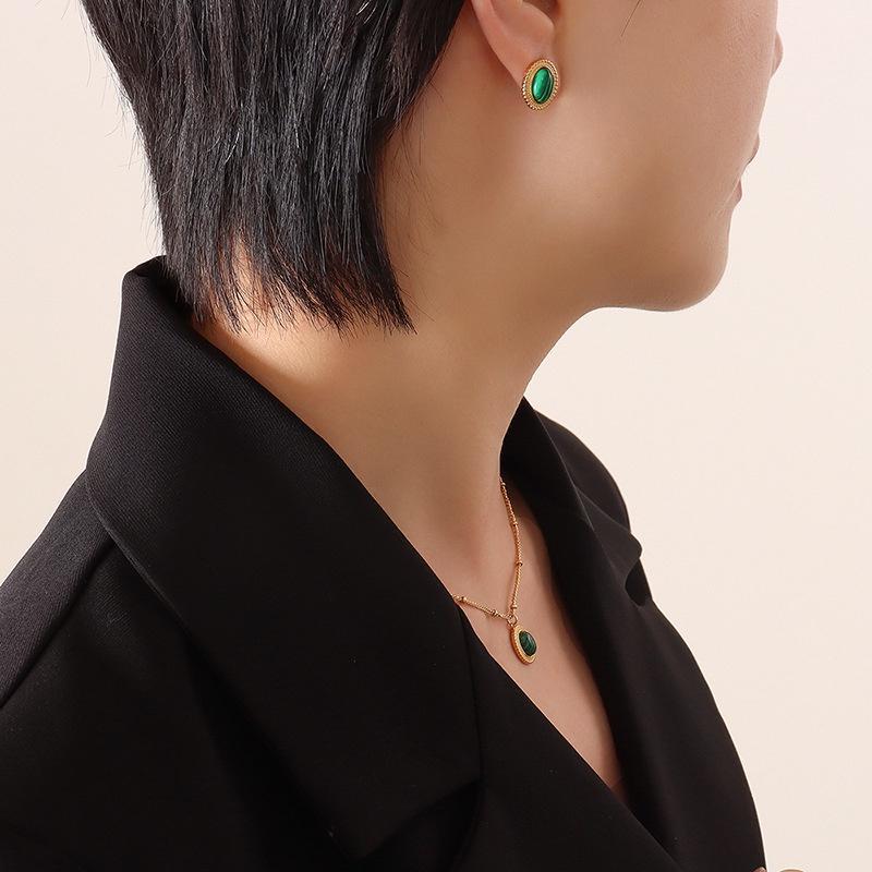 Exquisite Fashionable And Titanium Steel Bohemian Turquoise Cat Eye Stone Jewelry Set