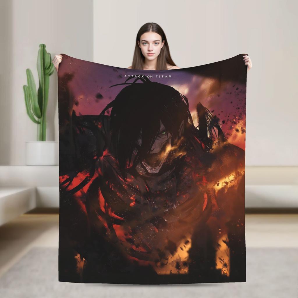 Attack On Titan Eren Anime Cartoon Knitted Blankets Fighter Wool Throw Blanket Home Print Lightweight Bedspreads Multi-function