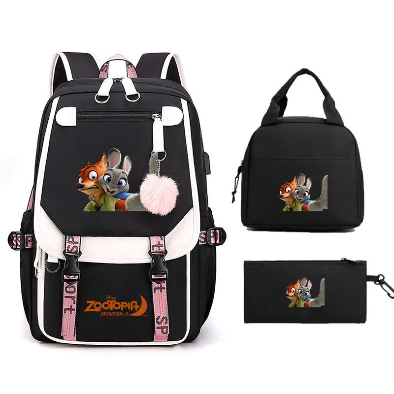 Crazy Animal City Clear And Sweet Printed Student School Bag Women'S Backpack Fashion Women'S Bag Three-Piece Set