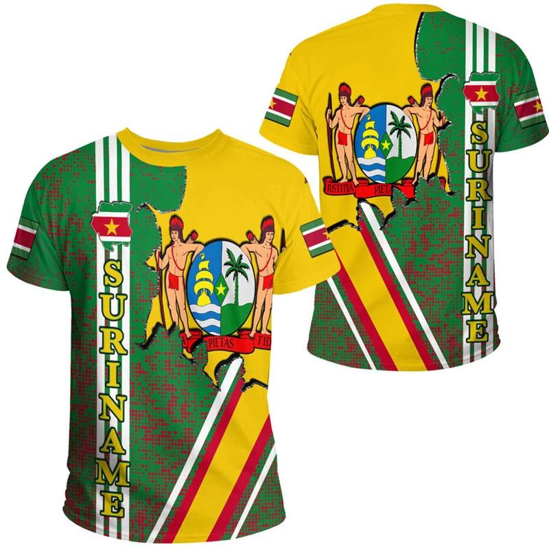 

Футболка с графическим принтом флага Суринама для мужчин, 3D-печатные футболки с национальной эмблемой Суринама, летние спортивные топы для мальчиков в стиле Боливии, уличные футболки L