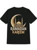 Casual Crew Neck T-shirt with Ramadan Kareem Print - Black Polyester