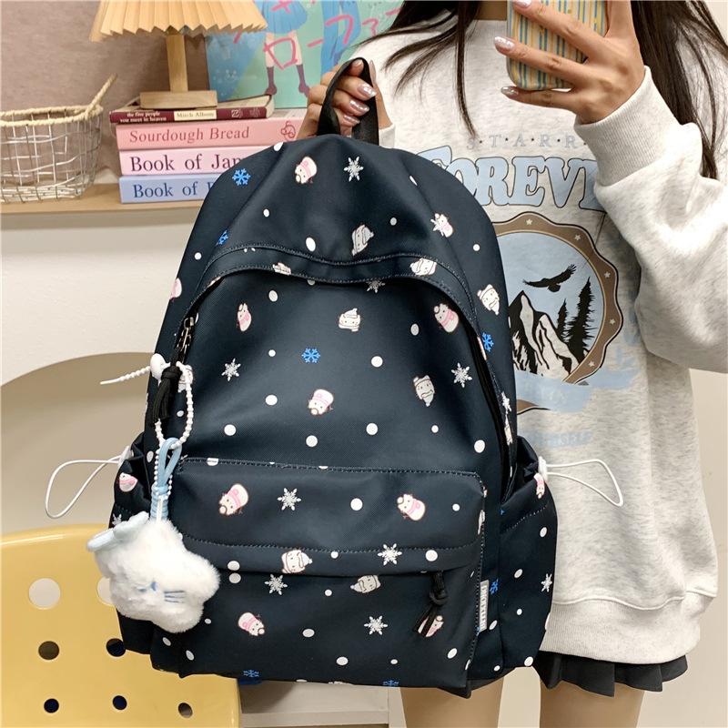 Nyl Rucksack Neu Einfach und Frisch Rucksack mit großem Fassungsvermögen für Mittelschüler Kleiner Cartoon-Tier Rucksack