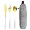 Pink Gold 4Piece Dinnerware Set Portable Reusable Cutlery Set For Travel Camping Flatware Spoon Fork Utensils Set and Bag