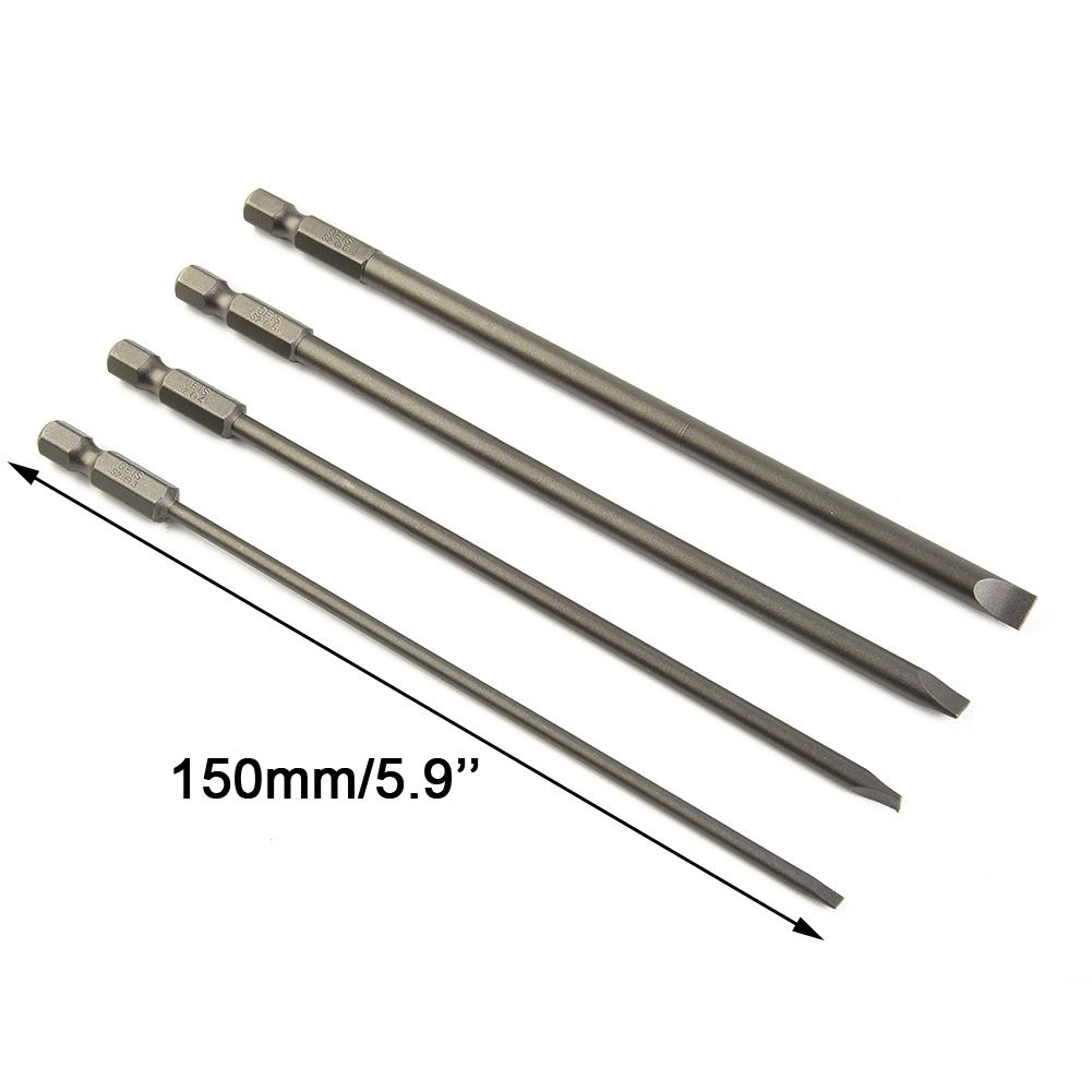 Screwdriver Bit 4pcs 6.25mm / 1/4 Inch Electric Flat Head Manual