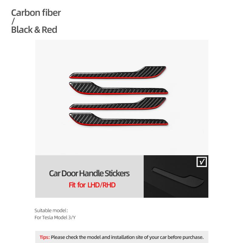 For Tesla Model Y 2019- Model 3 Highland 2025 Carbon Fiber Car Styling Door Handle Trim Protector Sticker Decoration Accessories