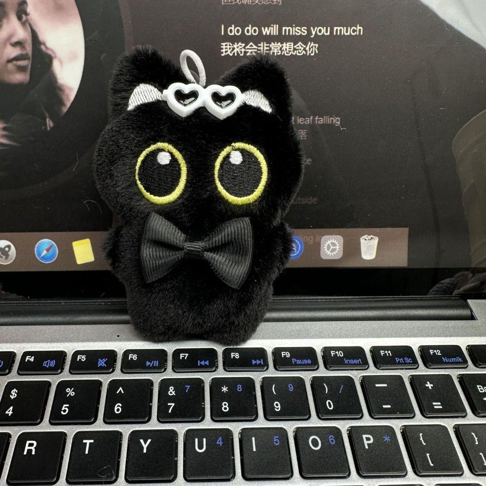 Angel Black Cat Plush Doll Keychain Badminton Car Key Ring Cute Doll Bag Pendant Gifts