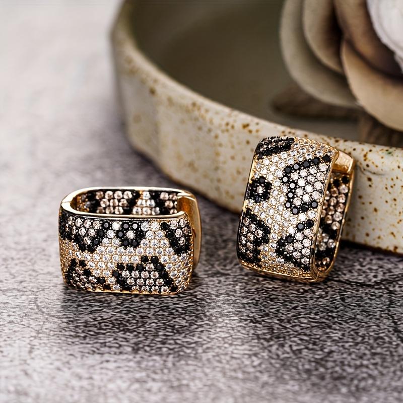 Retro Leopard Print Hoop Earrings for Women - Micro-Paved Black Synthetic Zirconia & Cubic Synthetic Zirconia, Nickel-Free Copper Jewelry