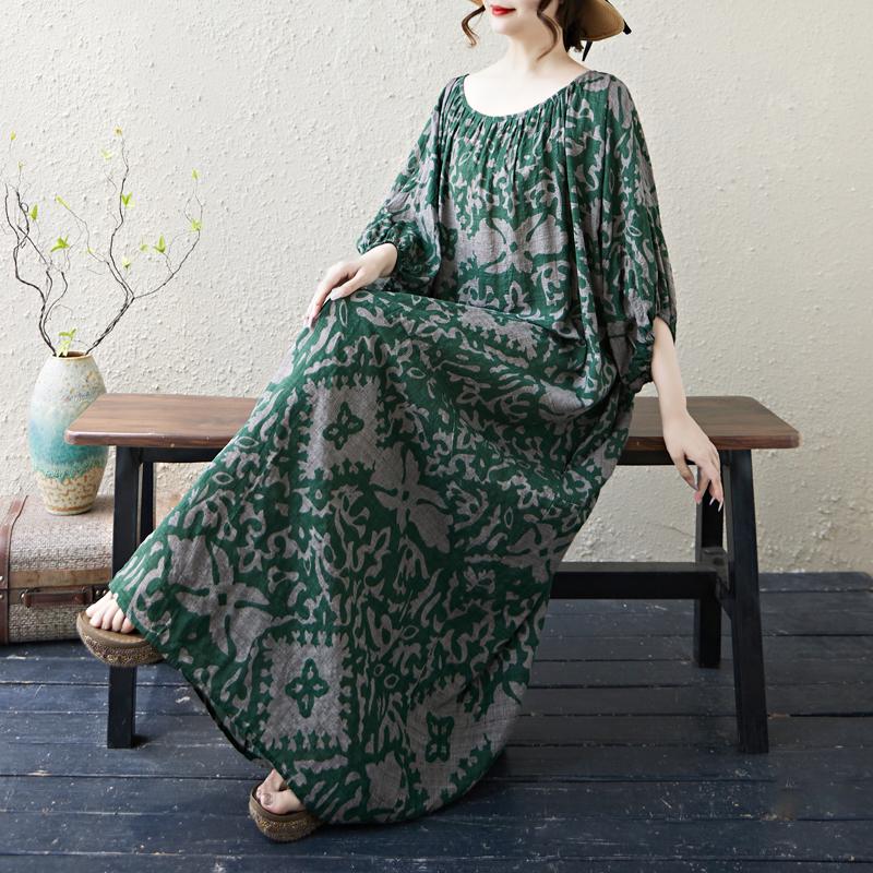 Dimanaf 2025 Summer Plus Size Dress Women Casual Vintage Floral Dress Basic Printing Long Beach Elegant Loose Dress