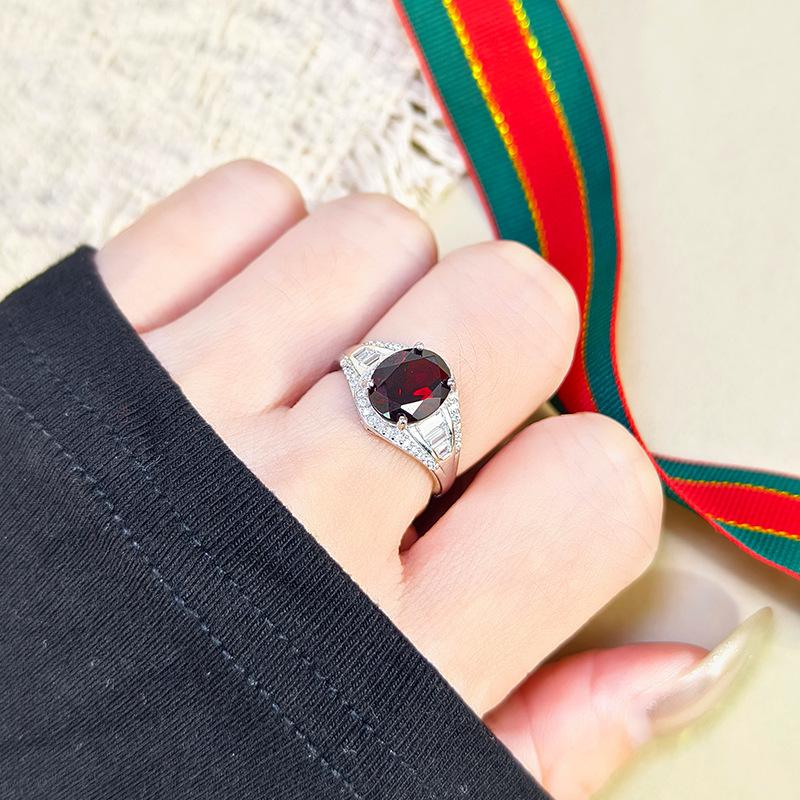 S925 Sterling Silver Ring Women's Inlaid 8 * 10mm Natural Crystal Stone Topaz High Sense Ring Elegant Ladies Jewelry