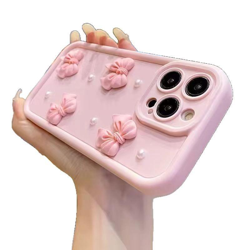 Applicable to iPhone17 matte mobile phone case female pearl bow Apple 16Promax protective case 1514 new model