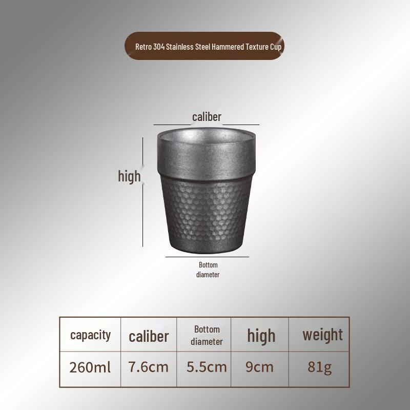 Gold Retro Double-Walled Insulated 304 Stainless Steel Water Cup with Diamond Texture
