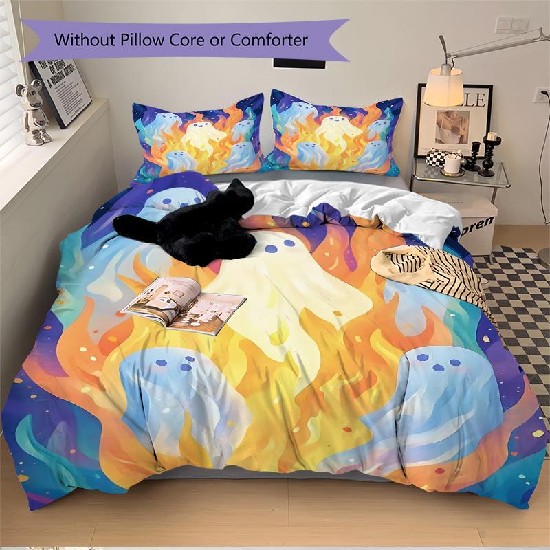 3pc Ghost Flames Cover Set - 1 Quilt Cover + 2 Pillowcases, All Seasons Bedroom Setting, Perfect for Home030