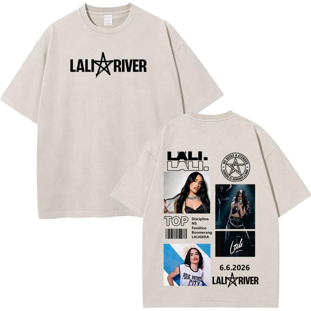 Singer Lali River Tour  Print Vintage Washed Tshirt Unisex Women Fashion Tshirts Summer Loose Casual Harajuku Cotton Tshirts