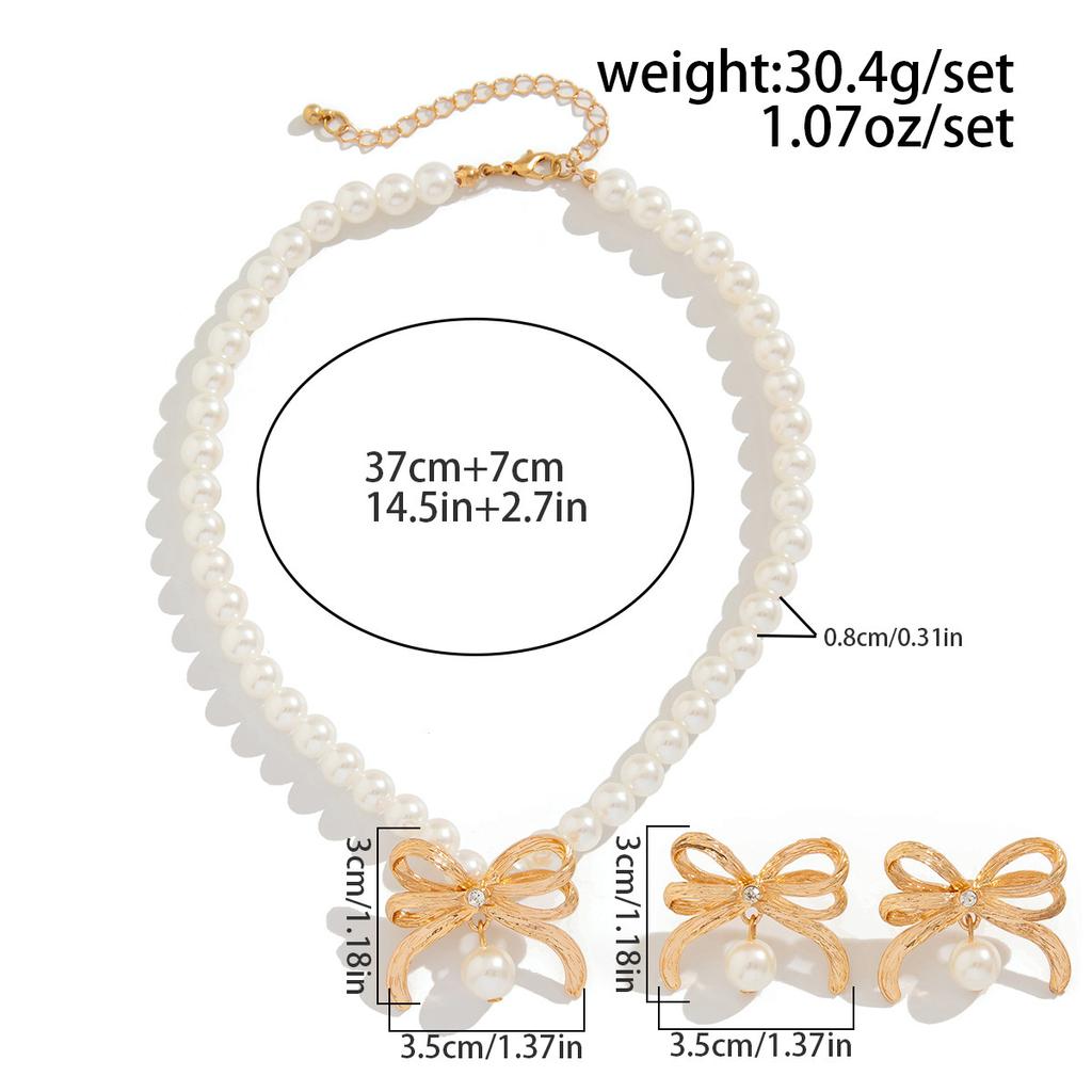 Simulation Pearl Bow Choker for Women Bowknot Necklace Earrings Wedding Jewelry Accessories