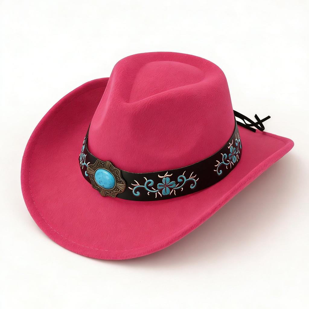 Felt Western Cowboy Hat Fashion Big Head Circumference Hat Big Brim Belt Decoration Ethnic Style Jazz Top Hat