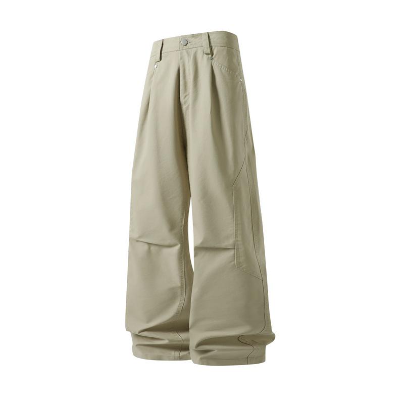 Men's Japanese Style Wide-Leg Casual Pants, Solid Color Straight-Leg, Versatile Cargo.