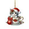 Acrylic Teacup Cat Hanging Ornaments Cute Cartoon Cat Christmas Ornament 2D