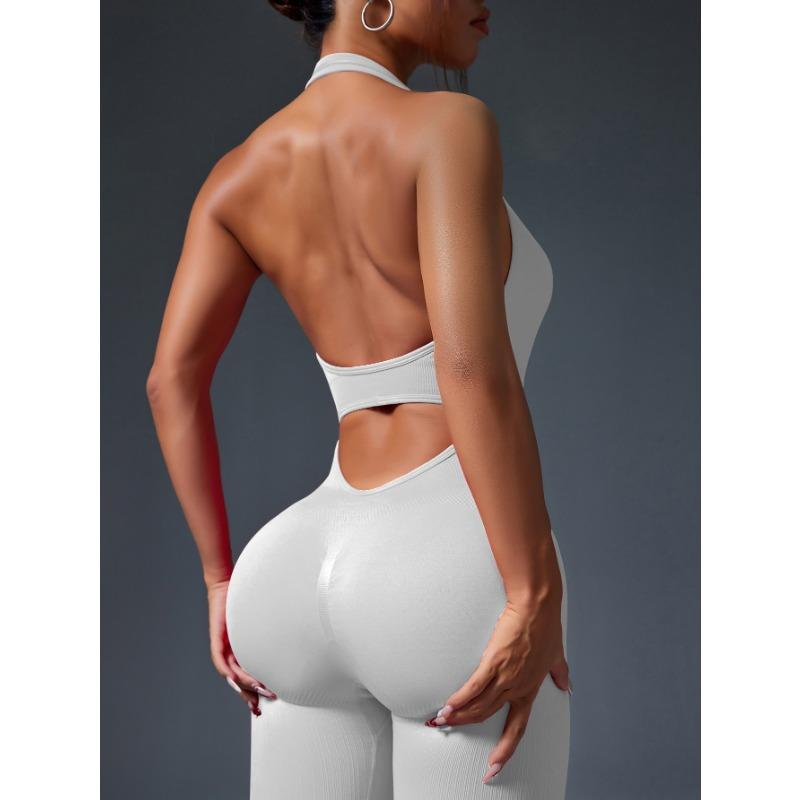 Summer Sexy Backless Halter Gym Jumpsuit Women's Fitness Suit Sports Overalls for Woman Tracksuit Yoga Clothing Elasticity Black Workout Sportswear