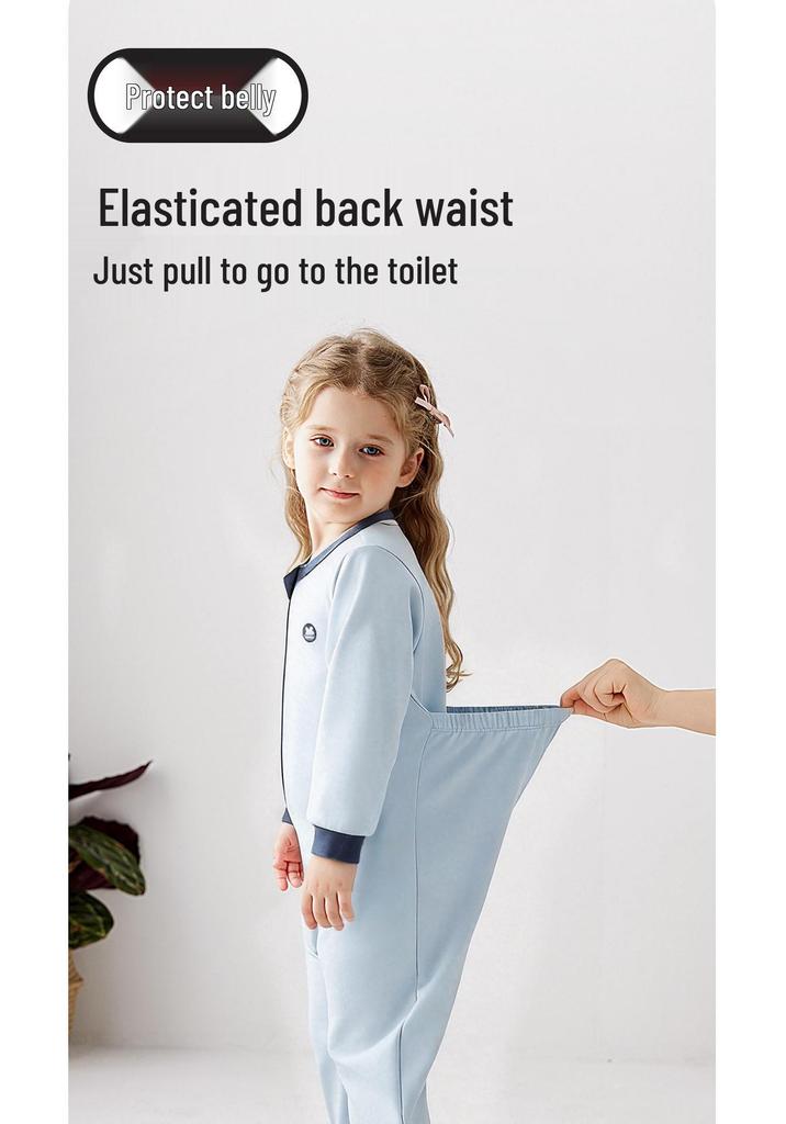 Children's Long Sleeve Cotton Pajamas with Back Zipper - Anti-Kick, Lightweight for Spring/Summer