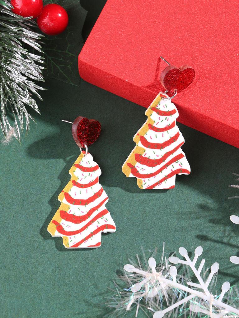 European & American Christmas Glitter Heart Stripe Tree Acrylic Women's Dangle Earrings