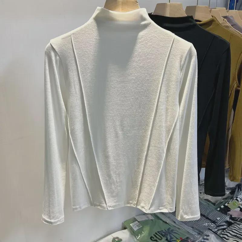 Women's 2024 Autumn/Winter Chic German Velvet Half Turtleneck Long-Sleeve T-Shirt