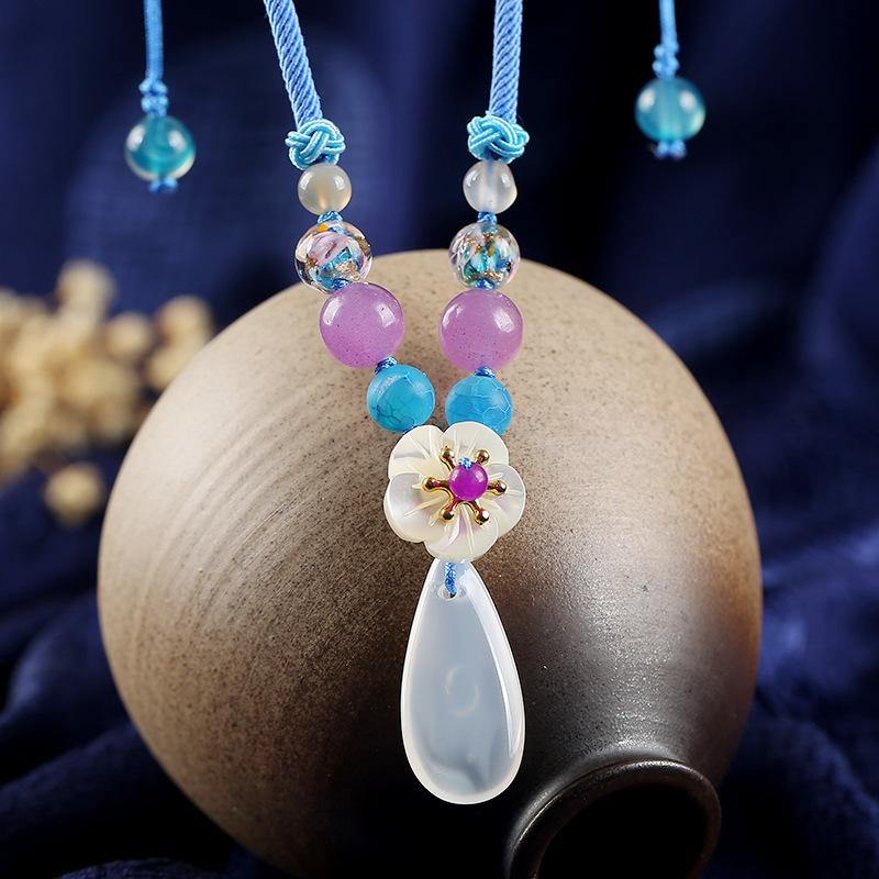 Chinese style retro short collarbone chain freshwater pearl agate glazed classical pendant simple temperament necklace women