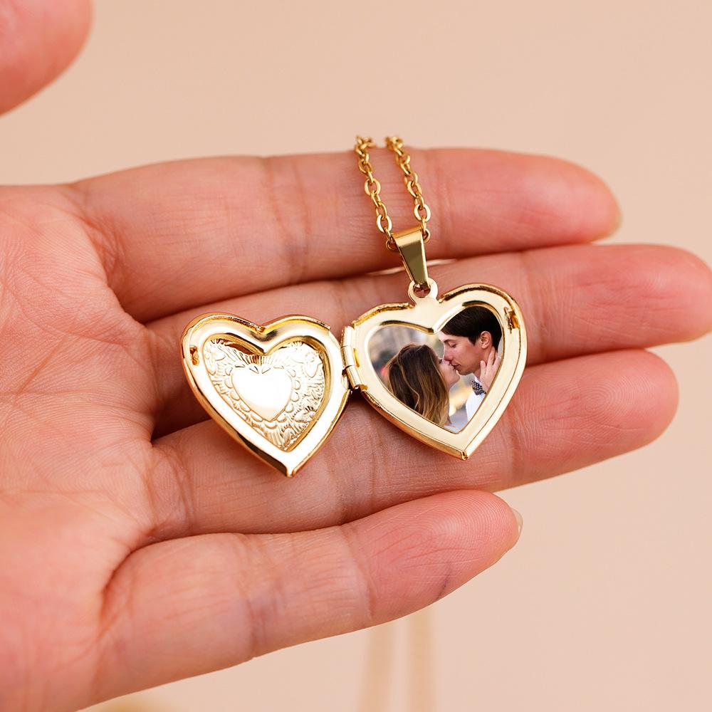 Gold Plated Heart-shaped Pendants Can Openable Photo Frame Love Faith Hope Locket Pendant Necklace Family Jewelry Gift