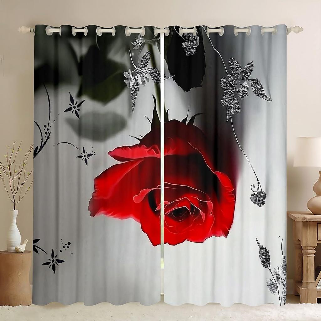 Valentine Day Curtain Red Rose Curtains Drapes Romantic Floral Window Couple Botanical Flower Treatments Polyester