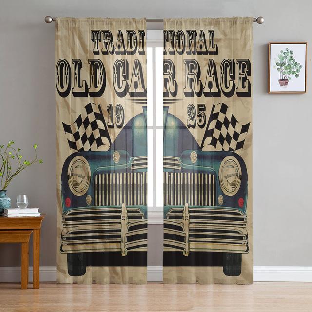 Motorcycle Highway Retro Style Chiffon Sheer Curtains For Living Room Bedroom Home Decoration Window Voiles Tulle Curtain