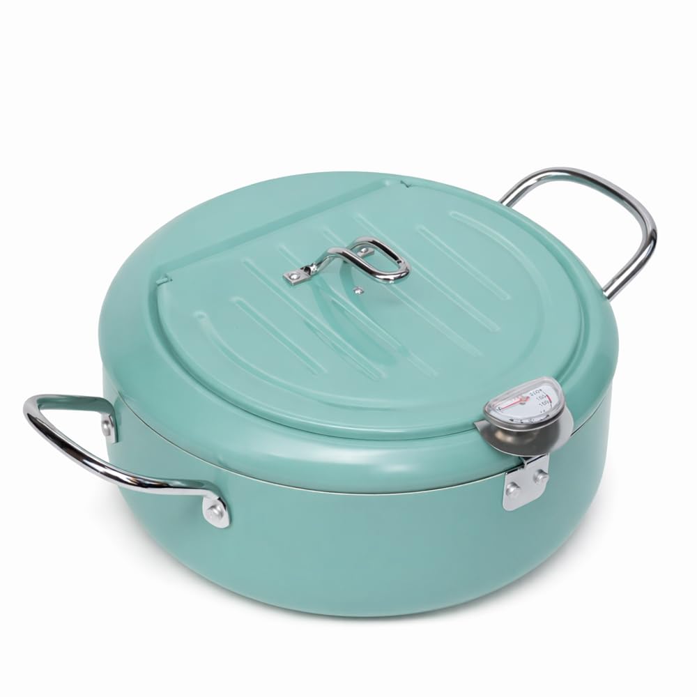 

Горшок для темпуры, Зеленый, Совместим с индукционными и газовыми плитами, Железный, 24 см, с защитной рамкой, крышкой-лотком и термометром, для жарки во фритюре темпуры, жареной курицы и От