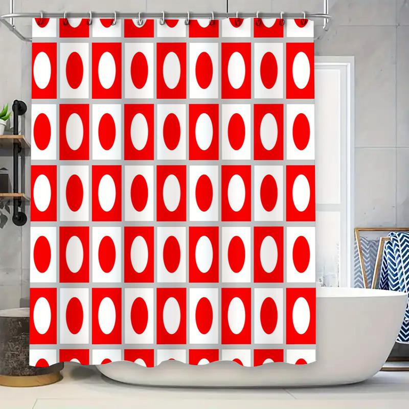Modern Red White Bathroom Shower Curtain Polyester Fabric Waterproof Decoration Home Bathing Room Decor Customizable Size: 180cm