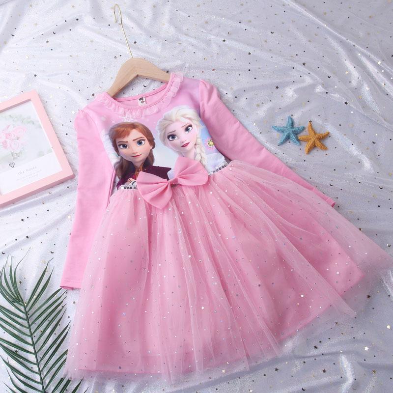 Frostprinsessklänning för flickor, Elsa Långärmad Baby Bomull Höstoutfit, Barnens Puffig Tyllklänning, Födelsedagsklänning