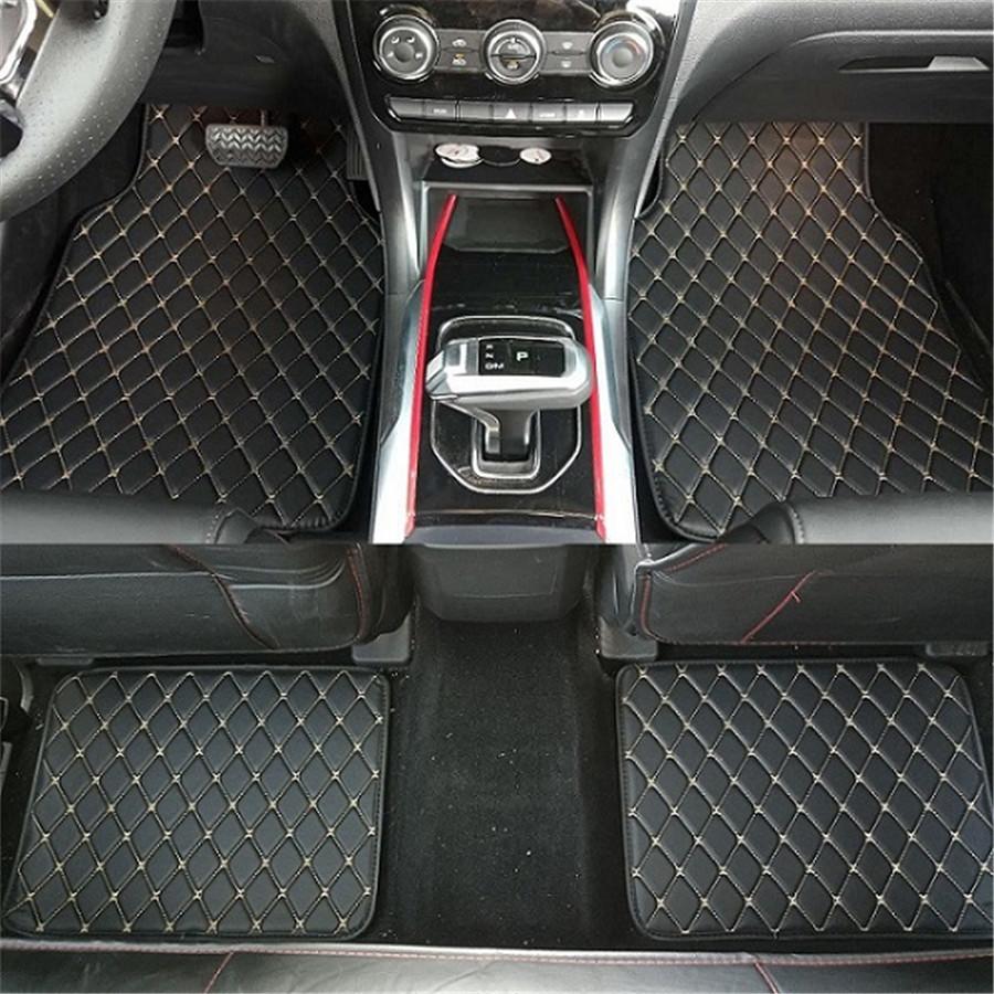 4pcs Coffee Color PU Leather Auto Car Floor Mats Front Rear Liner Weather Set