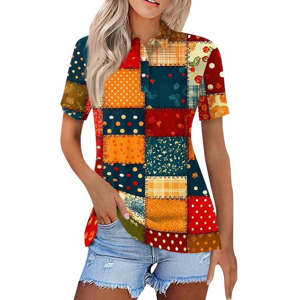 Women's Fashion Casual Lapel Short Sleeve Printed Shirt Women's Button Up Tops