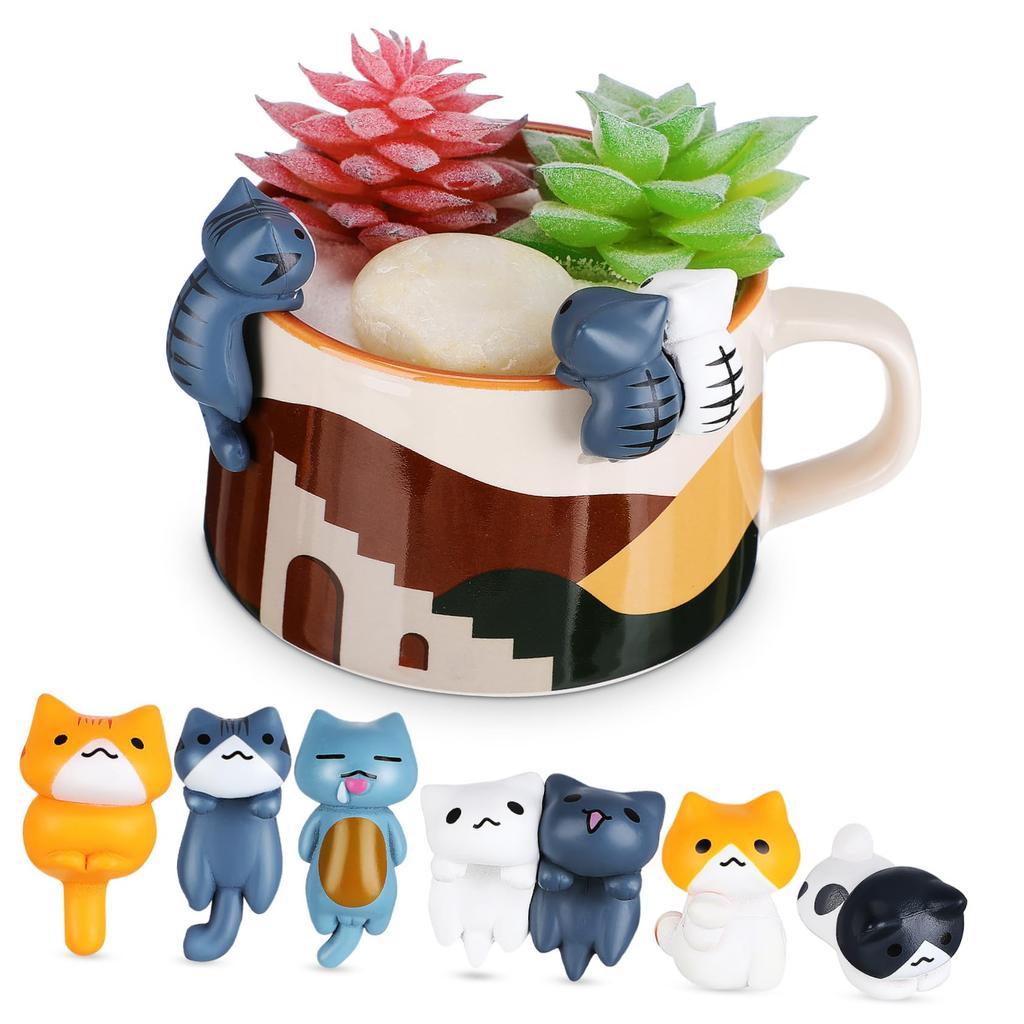 MOLUCKFU 6pcs Micro Bonsai Cat Figurine for Kids Mini Cat Decoration Micro Landscape Decoration